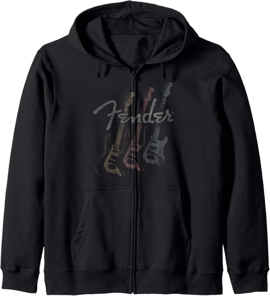 Amazon.com: Fender Stacked Guitar Faded Logo Zip Hoodie
